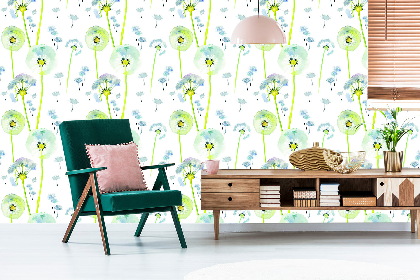 Wallpaper Colorful Dandelions Painted With Watercolors