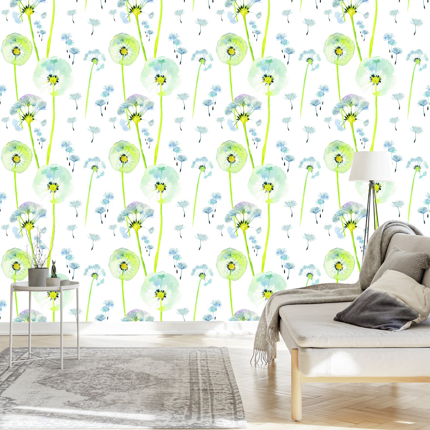 Wallpaper Colorful Dandelions Painted With Watercolors