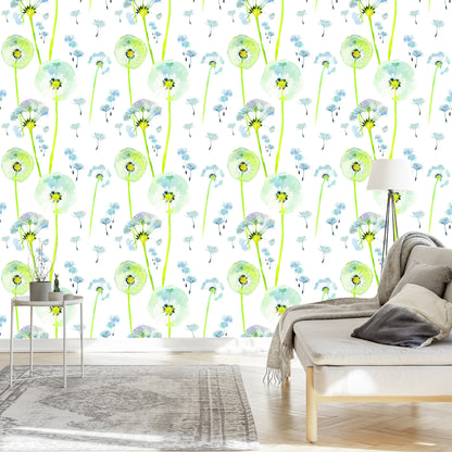 Wallpaper Colorful Dandelions Painted With Watercolors