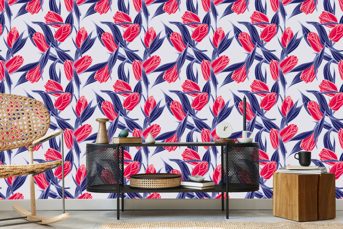 Wallpaper Painted Tulip Bouquets
