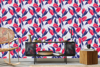 Wallpaper Painted Tulip Bouquets