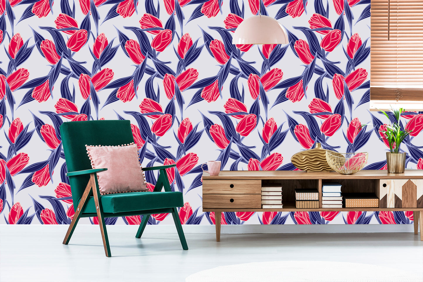 Wallpaper Painted Tulip Bouquets