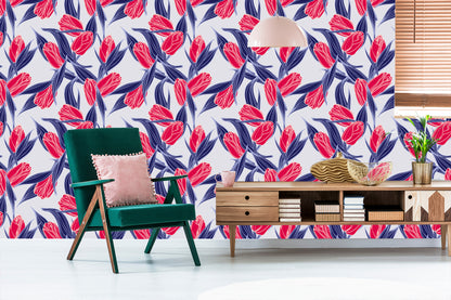 Wallpaper Painted Tulip Bouquets