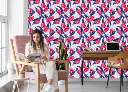 Wallpaper Painted Tulip Bouquets