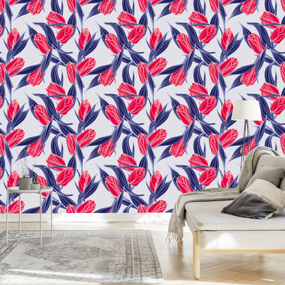 Wallpaper Painted Tulip Bouquets