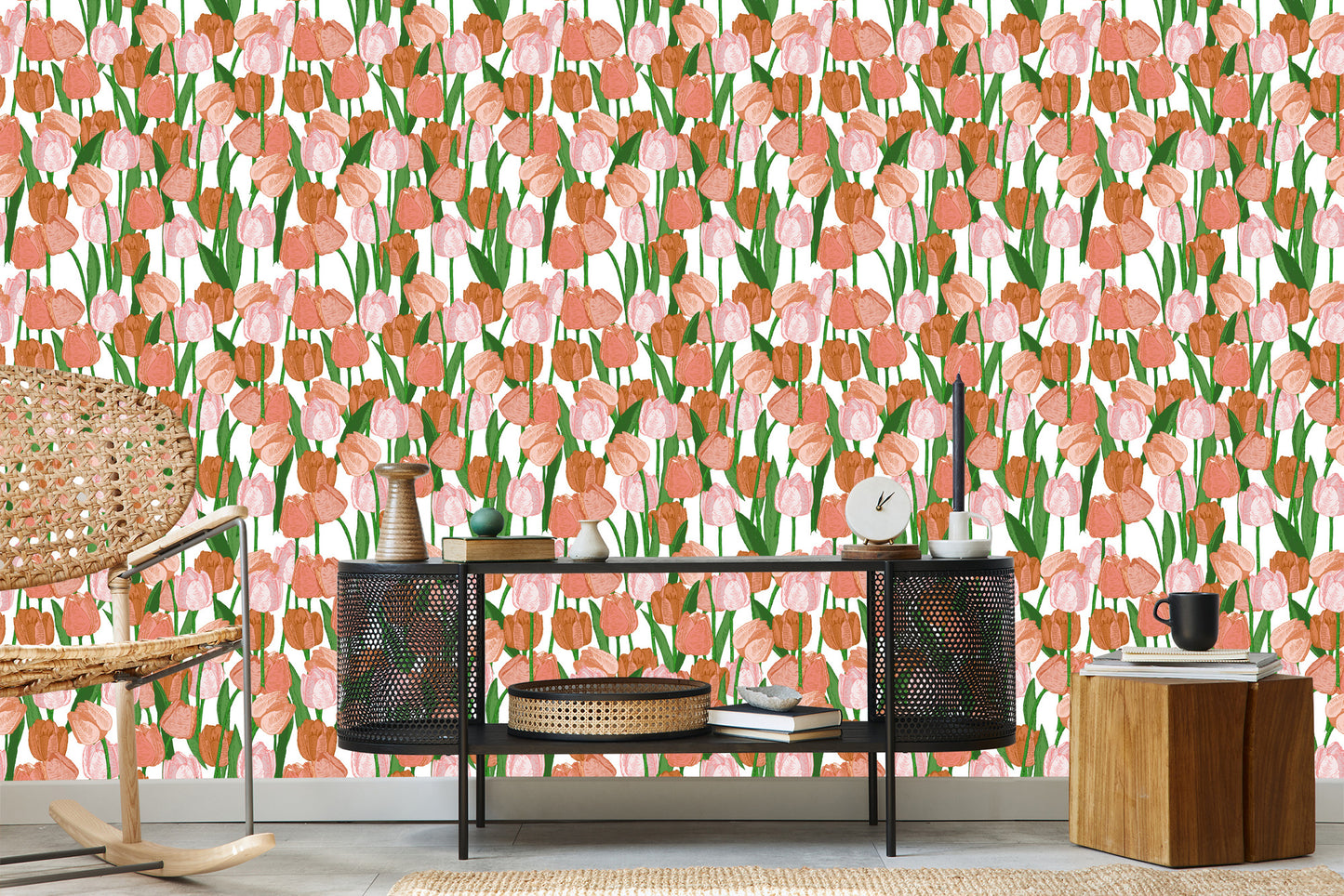 Wallpaper Spring Tulips In Vintage Style