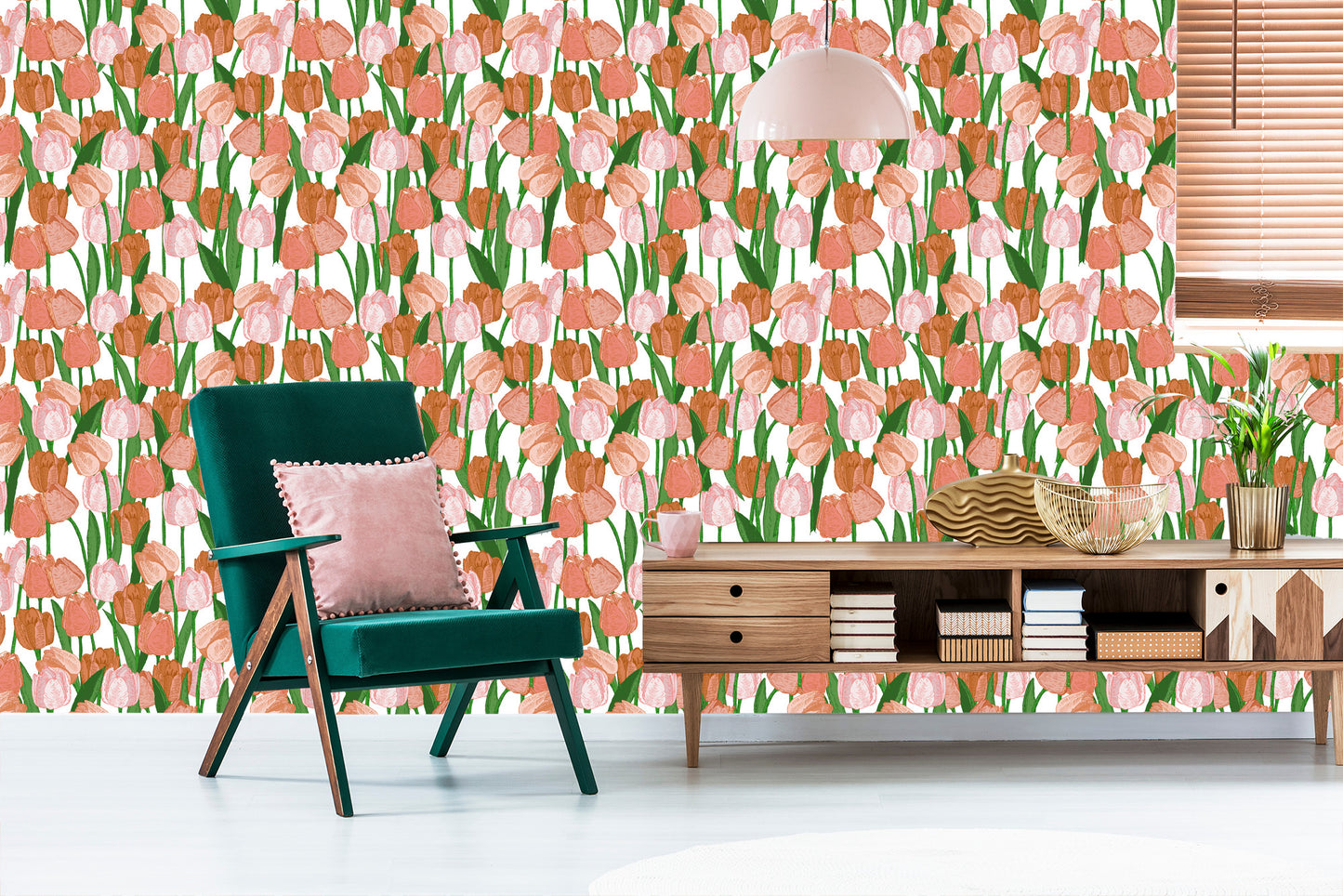 Wallpaper Spring Tulips In Vintage Style