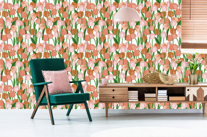 Wallpaper Spring Tulips In Vintage Style