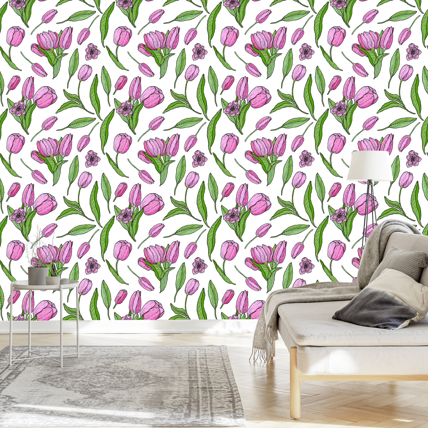 Wallpaper Drawn Blooming Tulips