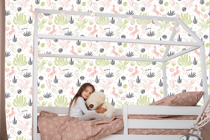 Wallpaper For Children - Unicorns And Plants