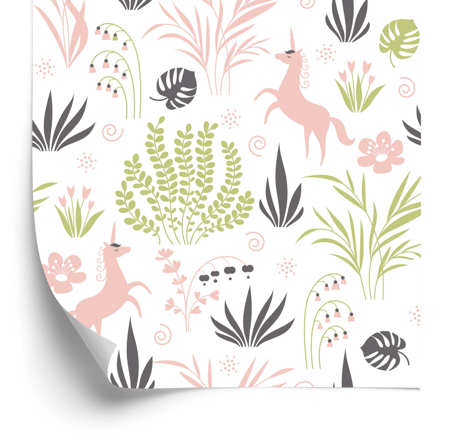 Wallpaper For Children - Unicorns And Plants