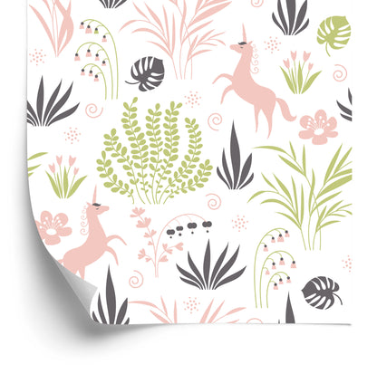 Wallpaper For Children - Unicorns And Plants