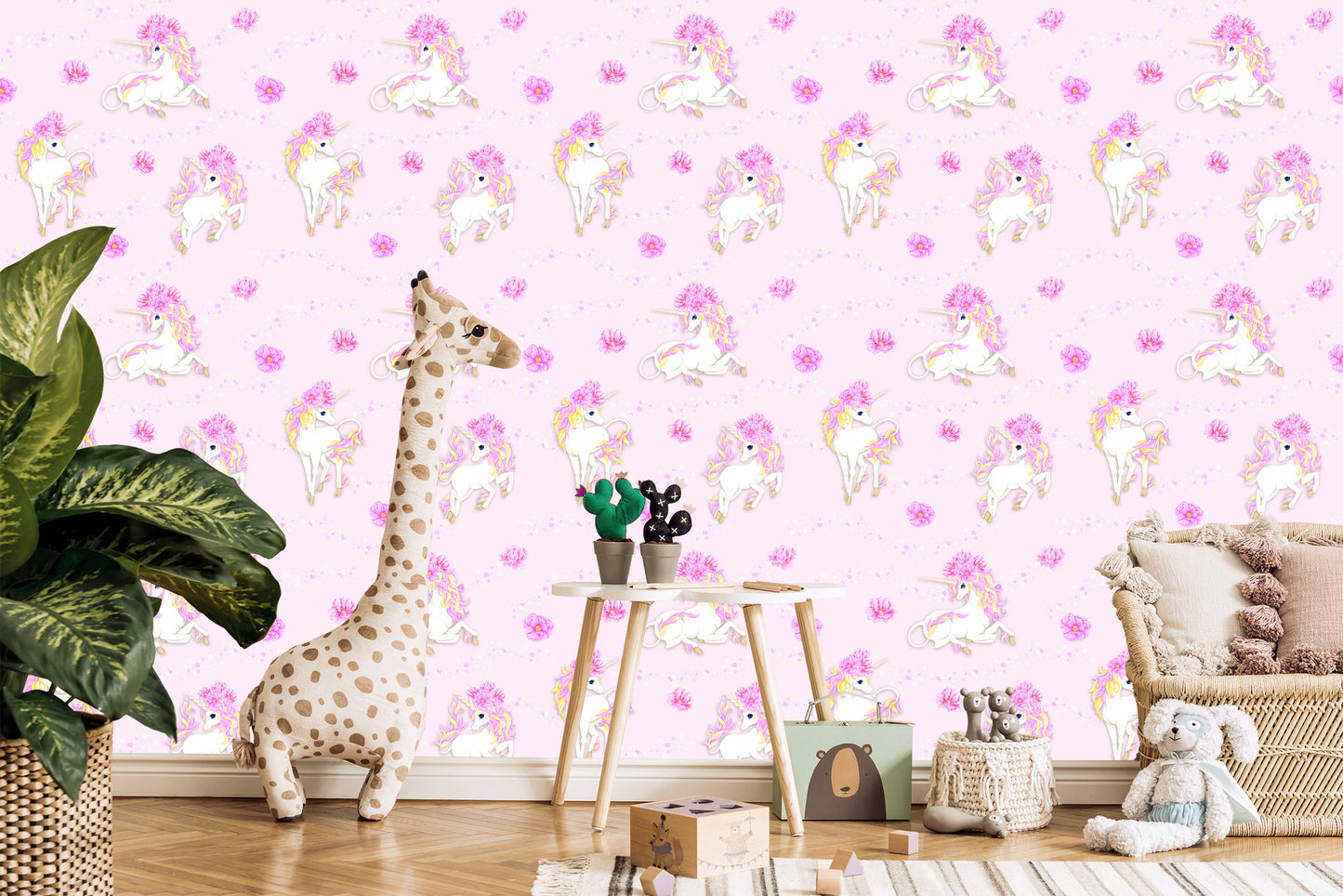 Wallpaper For Children - Beautiful Unicorns And Flowers