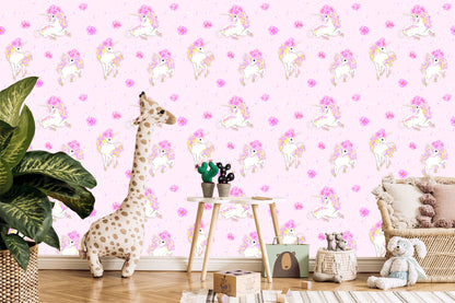 Wallpaper For Children - Beautiful Unicorns And Flowers