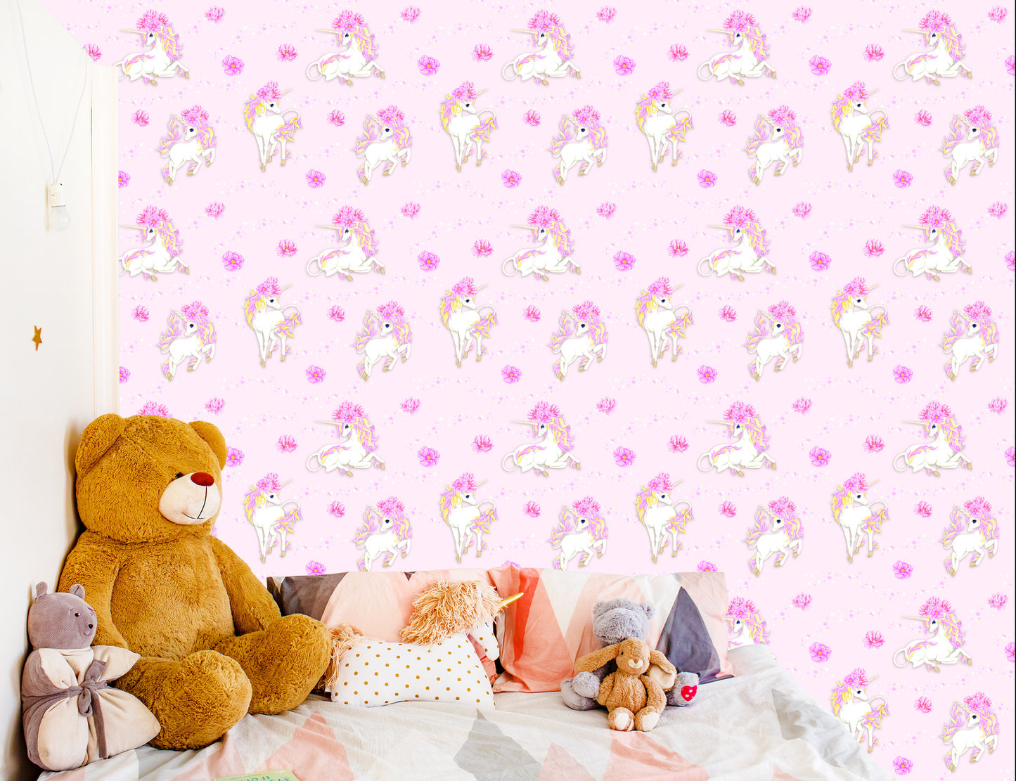 Wallpaper For Children - Beautiful Unicorns And Flowers