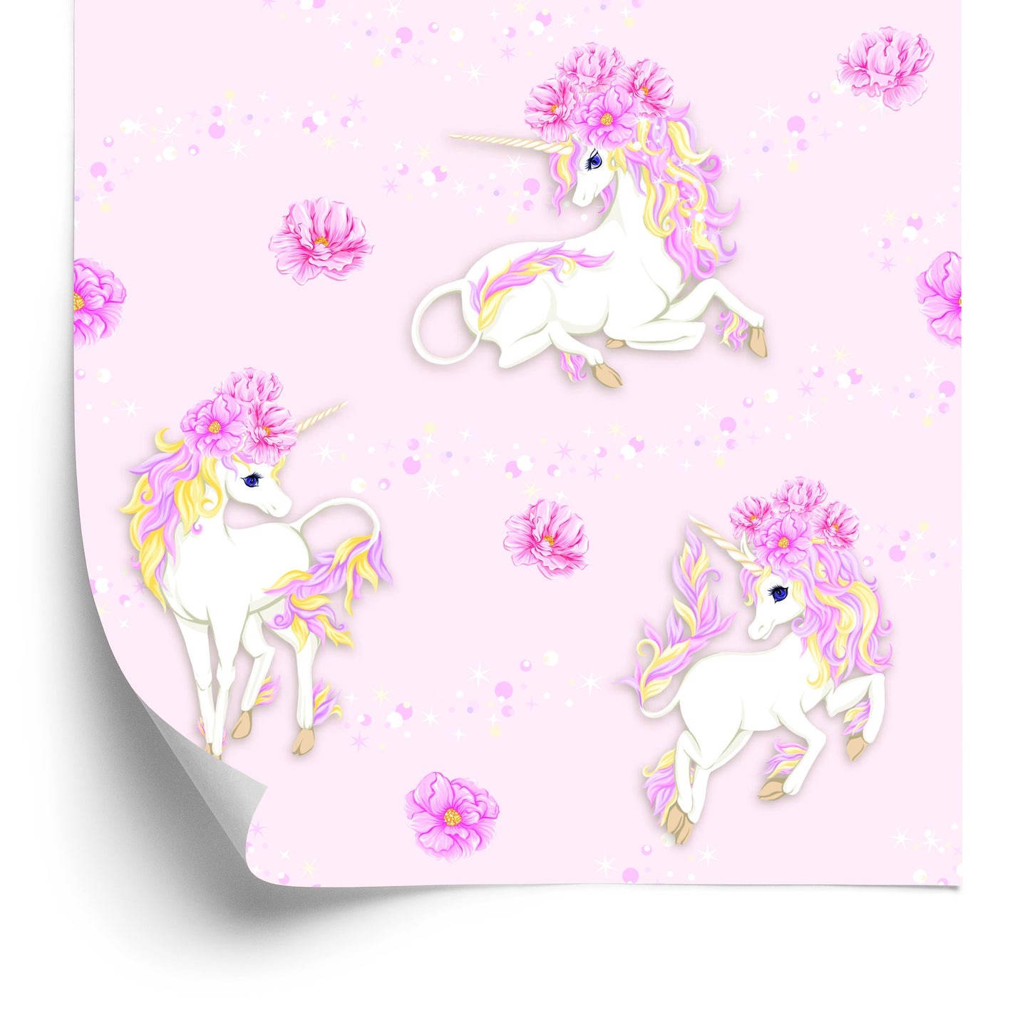 Wallpaper For Children - Beautiful Unicorns And Flowers