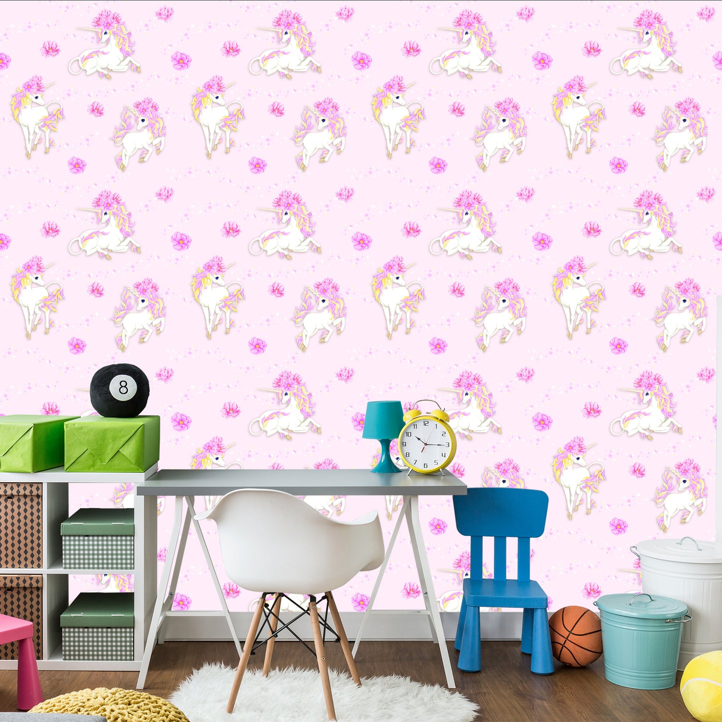 Wallpaper For Children - Beautiful Unicorns And Flowers