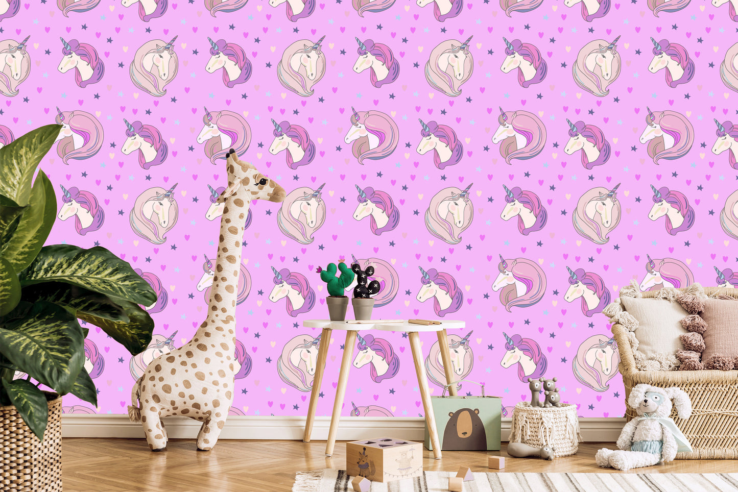 Wallpaper For Children - Unicorns On The Background Of Stars And Hearts