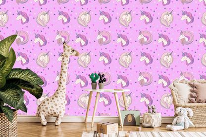 Wallpaper For Children - Unicorns On The Background Of Stars And Hearts