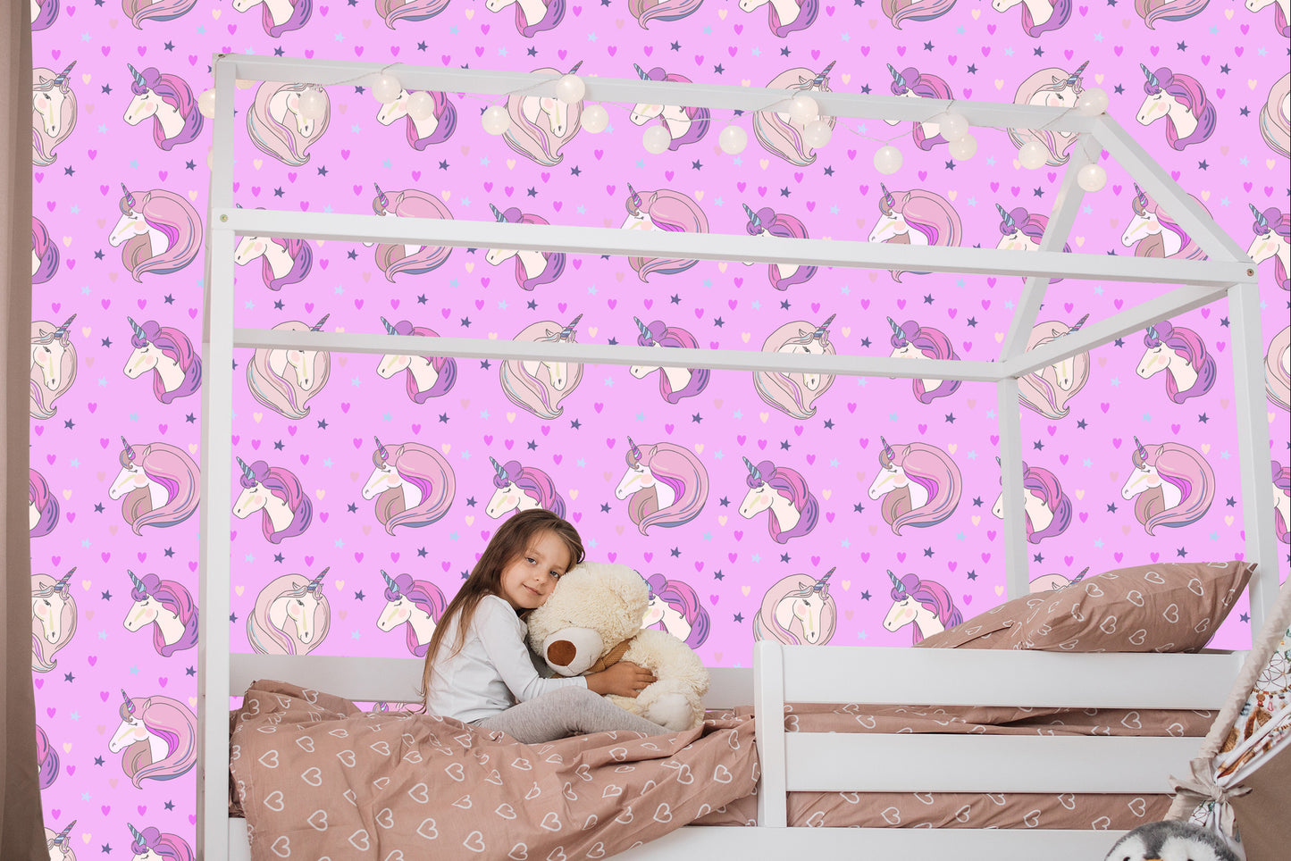 Wallpaper For Children - Unicorns On The Background Of Stars And Hearts