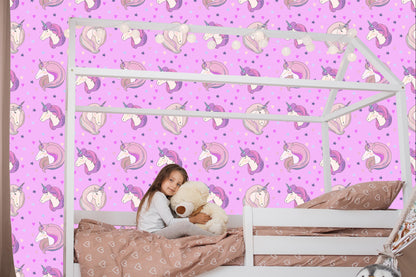 Wallpaper For Children - Unicorns On The Background Of Stars And Hearts