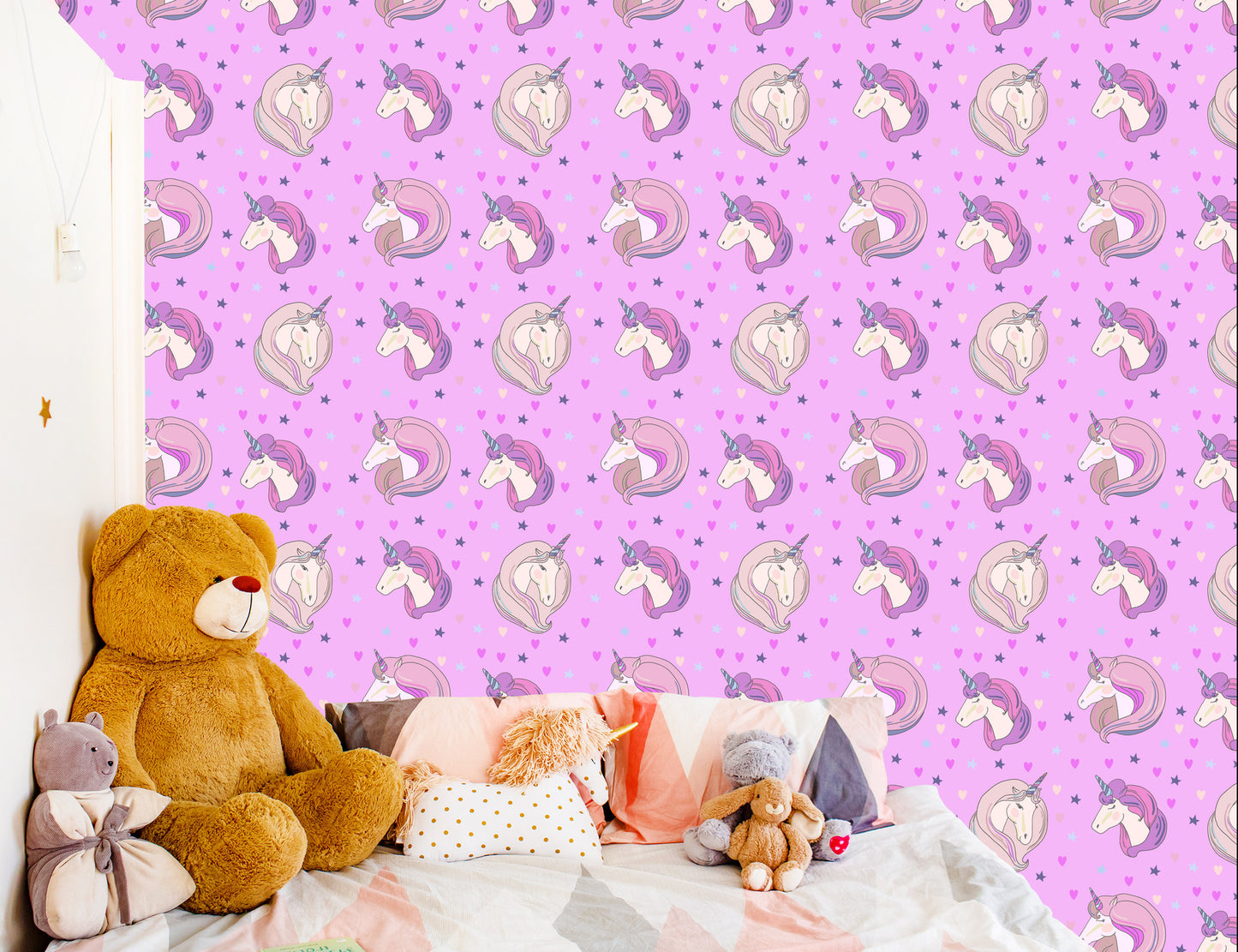 Wallpaper For Children - Unicorns On The Background Of Stars And Hearts