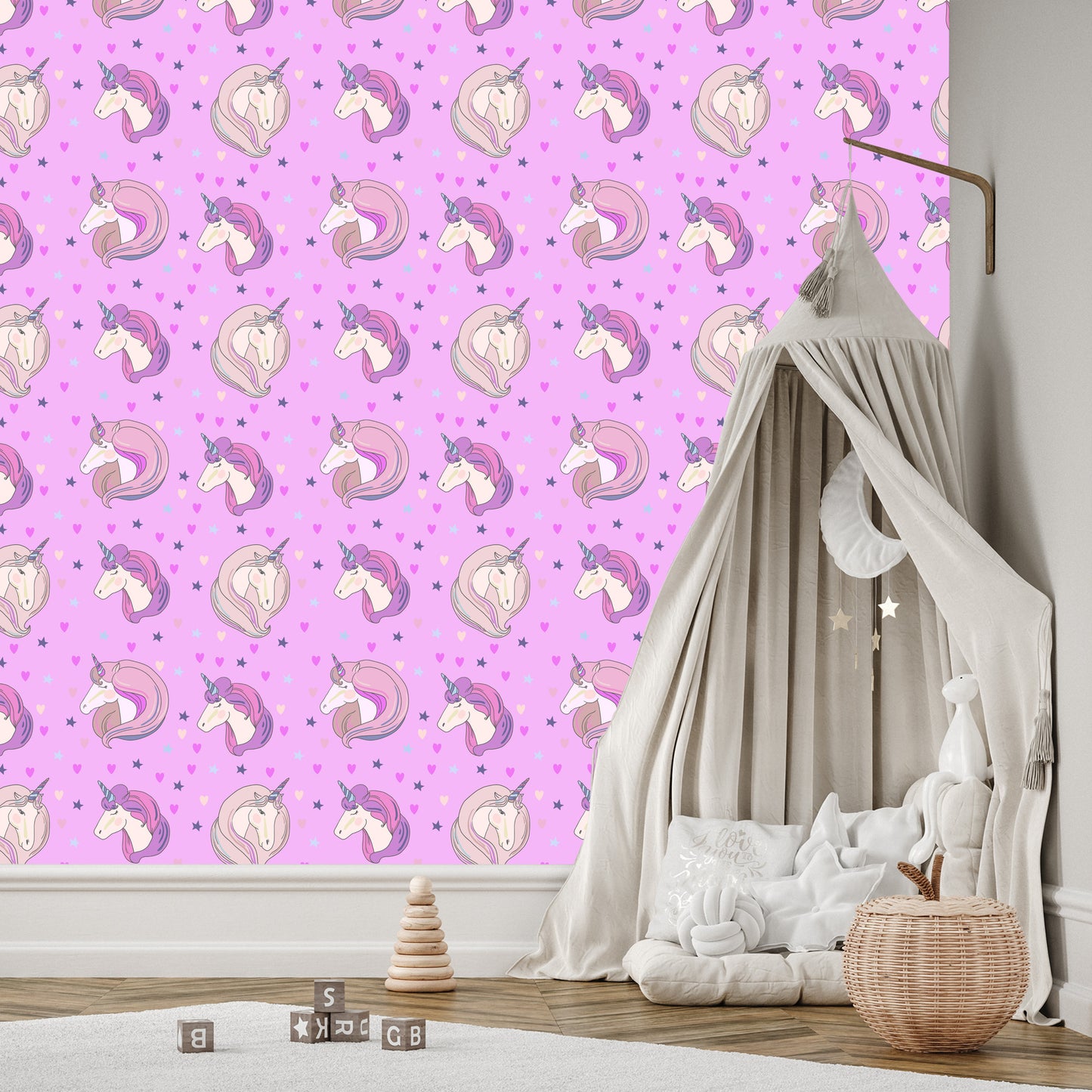 Wallpaper For Children - Unicorns On The Background Of Stars And Hearts