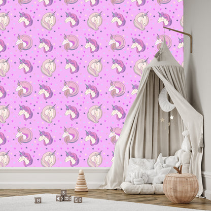 Wallpaper For Children - Unicorns On The Background Of Stars And Hearts