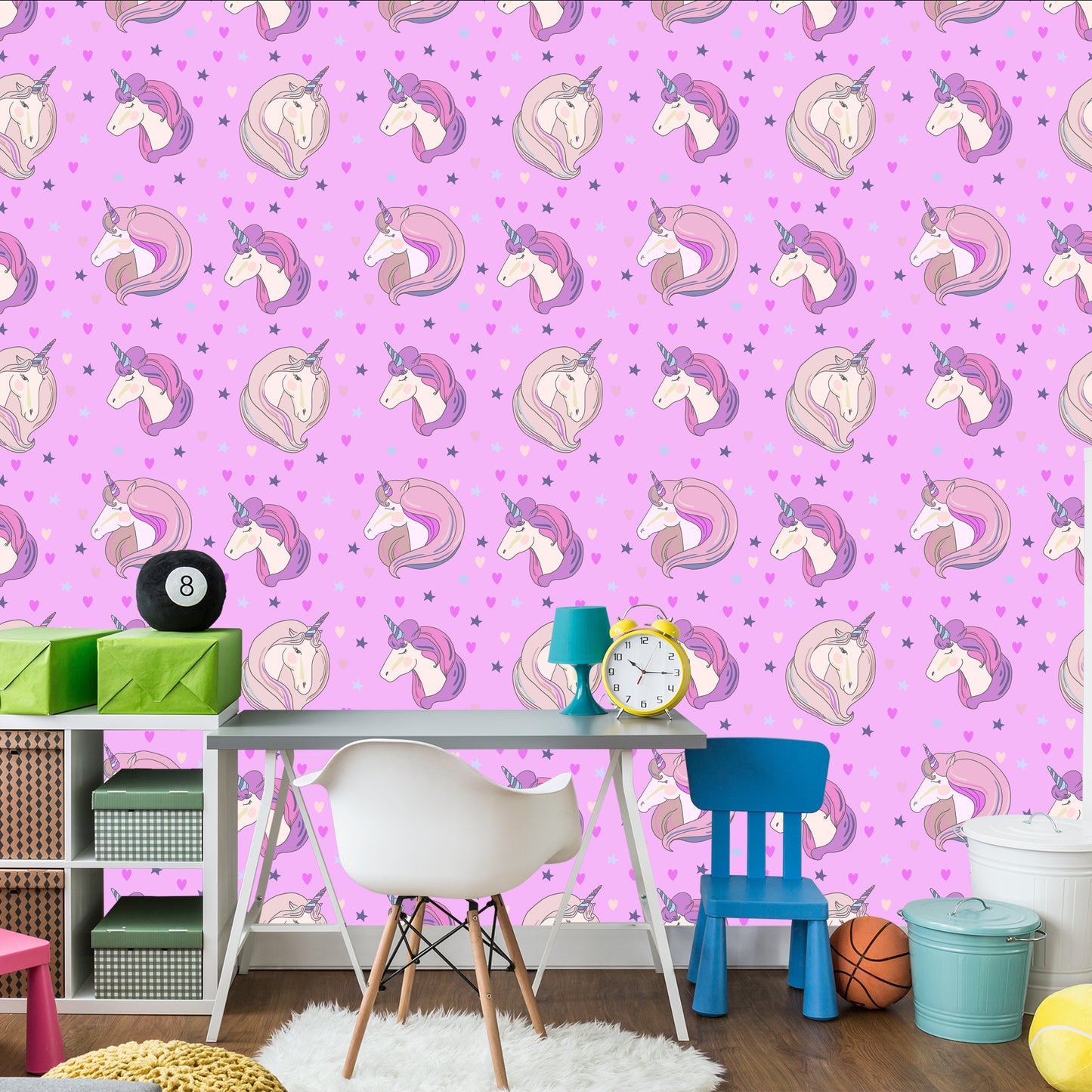 Wallpaper For Children - Unicorns On The Background Of Stars And Hearts