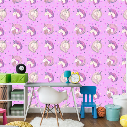 Wallpaper For Children - Unicorns On The Background Of Stars And Hearts