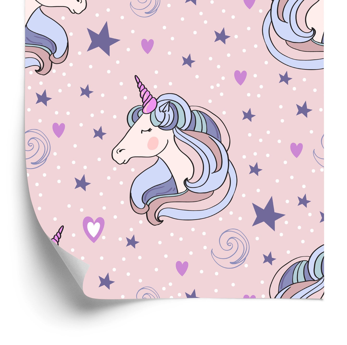 Wallpaper For Children - Sleeping Unicorns On The Background Of Stars And Hearts
