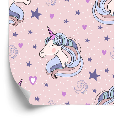 Wallpaper For Children - Sleeping Unicorns On The Background Of Stars And Hearts