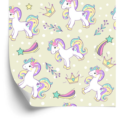 Wallpaper For Children - Unicorns Against The Background Of Falling Stars