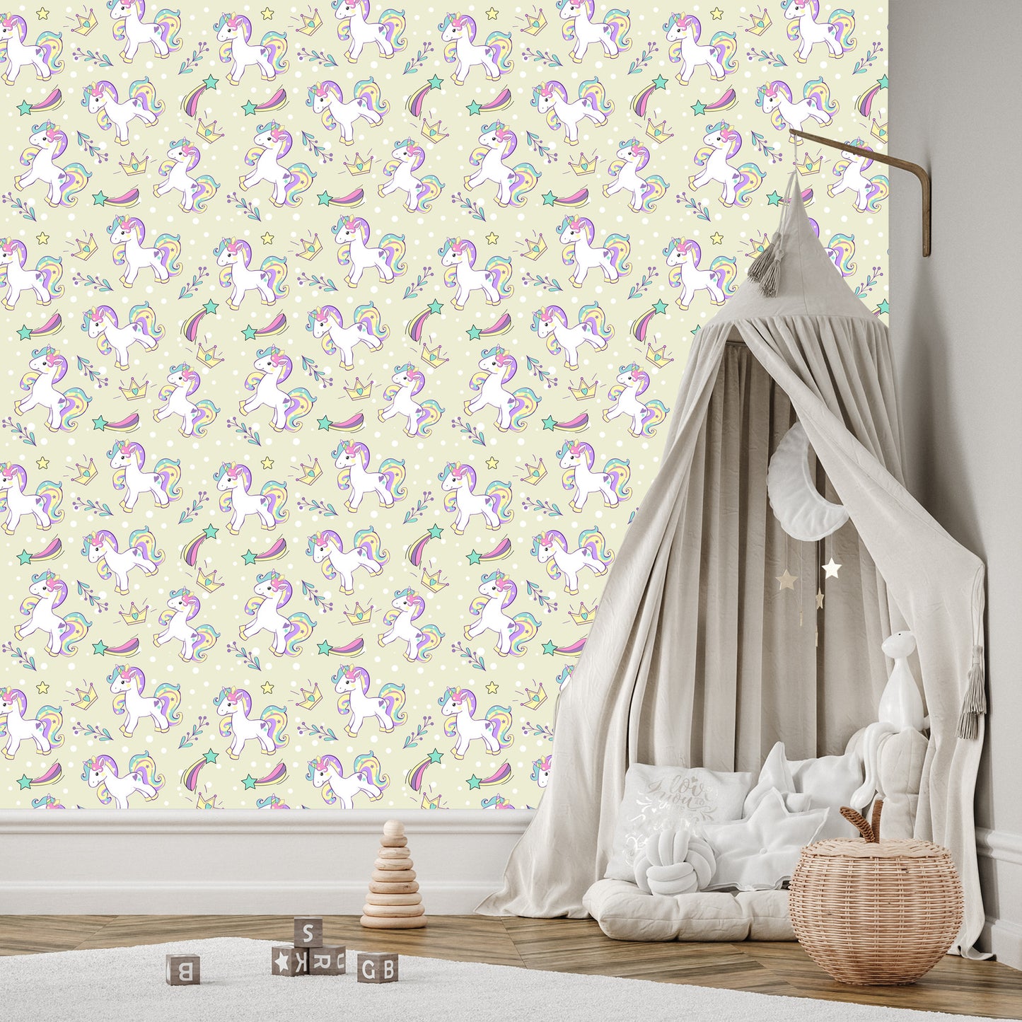 Wallpaper For Children - Unicorns Against The Background Of Falling Stars