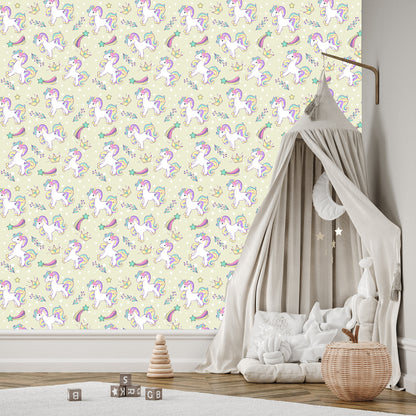Wallpaper For Children - Unicorns Against The Background Of Falling Stars