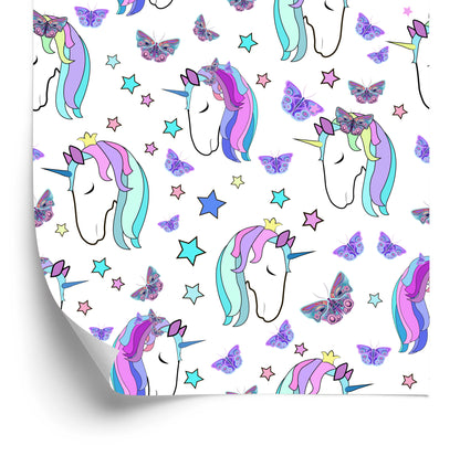 Wallpaper For Children - Unicorns And Butterflies On The Background Of Stars