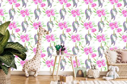 Wallpaper For Children - Sleeping Unicorns On The Background Of Flowers