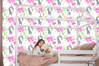 Wallpaper For Children - Sleeping Unicorns On The Background Of Flowers