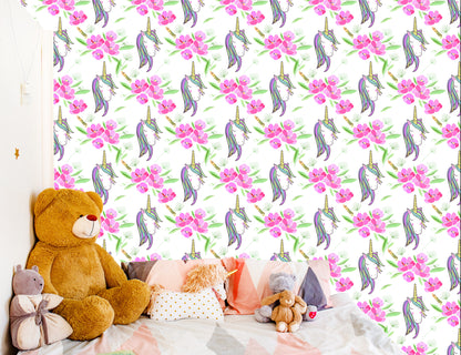 Wallpaper For Children - Sleeping Unicorns On The Background Of Flowers