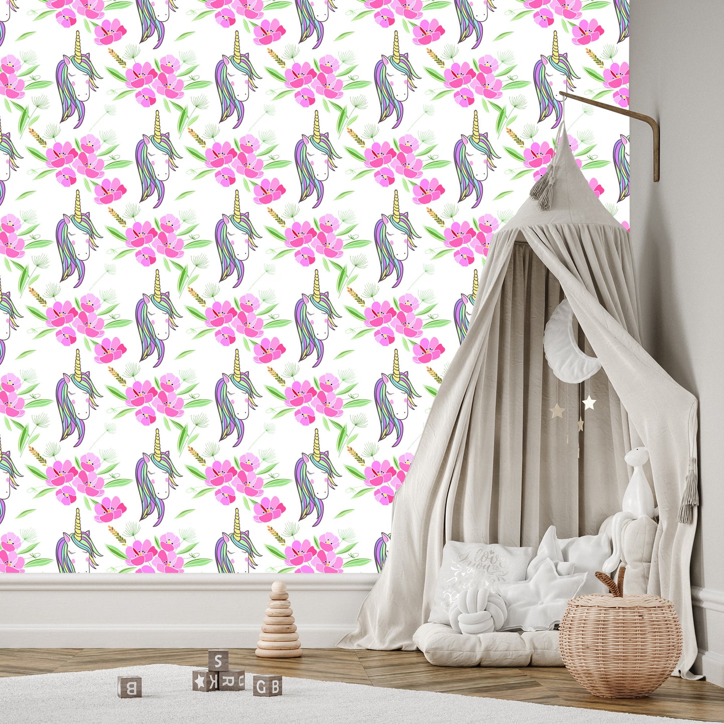 Wallpaper For Children - Sleeping Unicorns On The Background Of Flowers