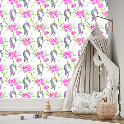 Wallpaper For Children - Sleeping Unicorns On The Background Of Flowers