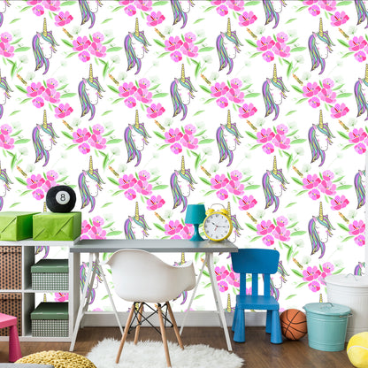 Wallpaper For Children - Sleeping Unicorns On The Background Of Flowers