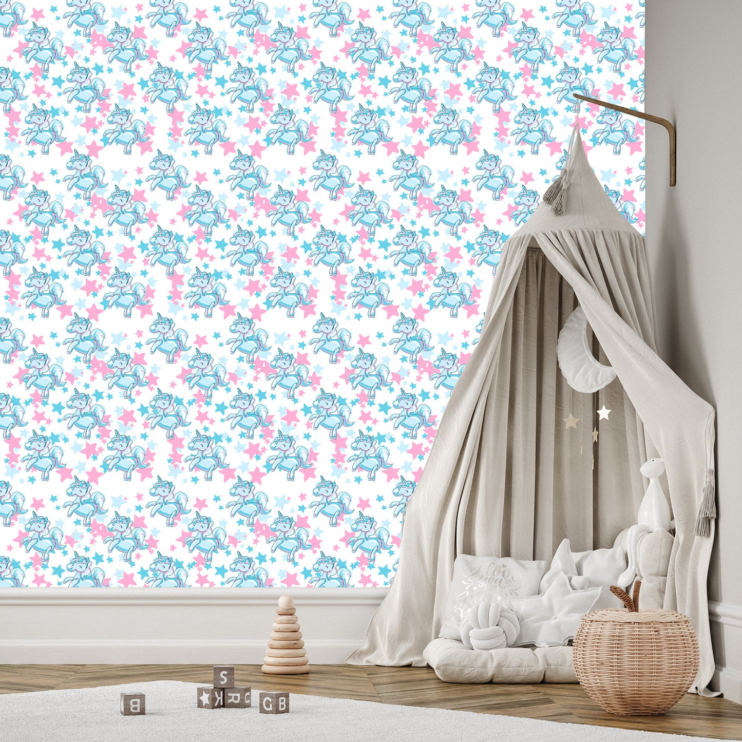 Wallpaper For Children - Smiling Unicorns Against The Background Of The Stars