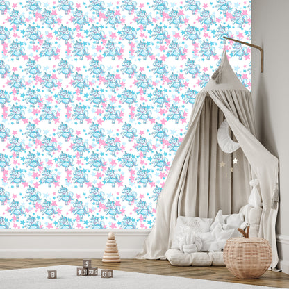 Wallpaper For Children - Smiling Unicorns Against The Background Of The Stars