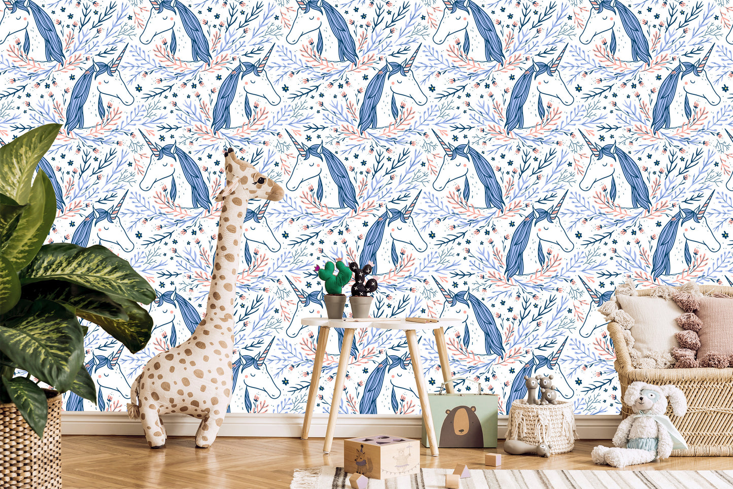 Wallpaper For Children - Unicorns On A Scandinavian Style Background
