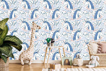 Wallpaper For Children - Unicorns On A Scandinavian Style Background