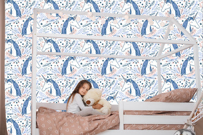 Wallpaper For Children - Unicorns On A Scandinavian Style Background