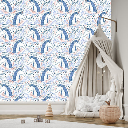 Wallpaper For Children - Unicorns On A Scandinavian Style Background
