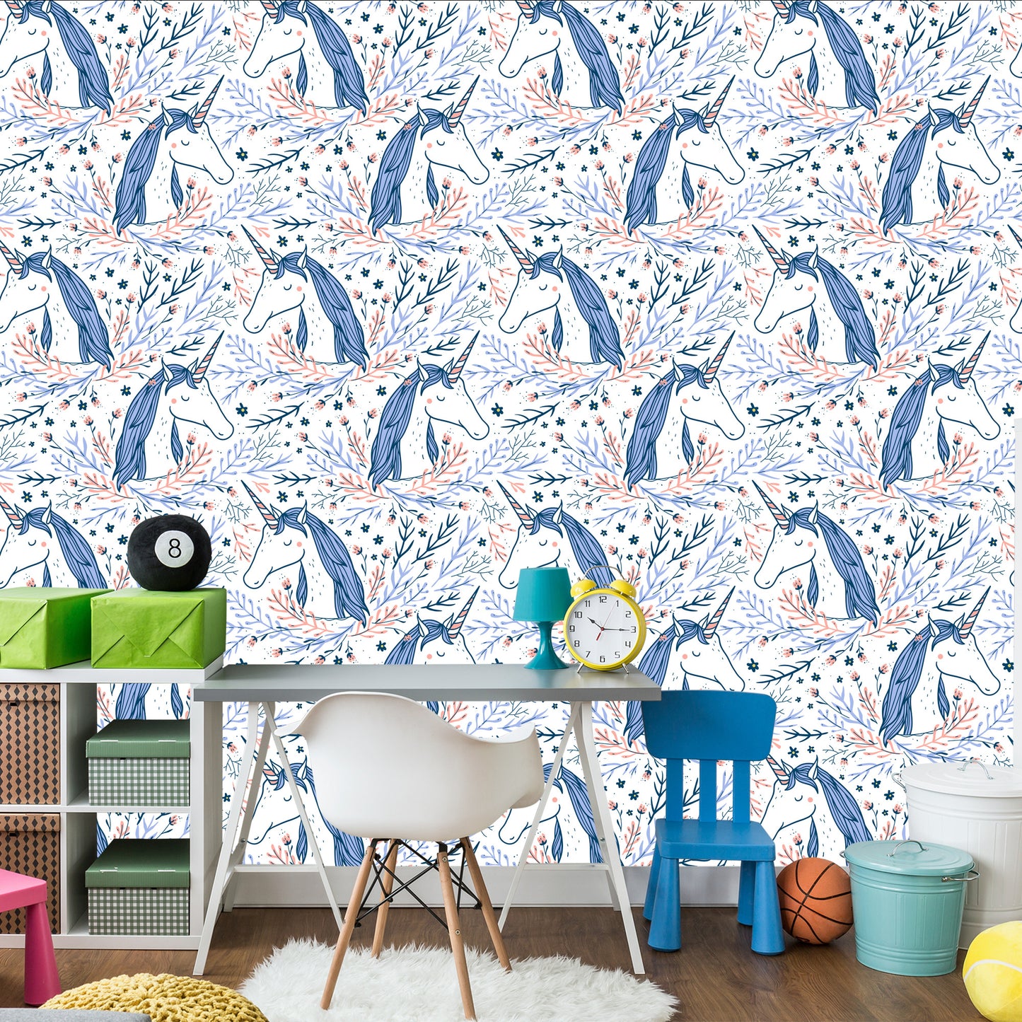 Wallpaper For Children - Unicorns On A Scandinavian Style Background