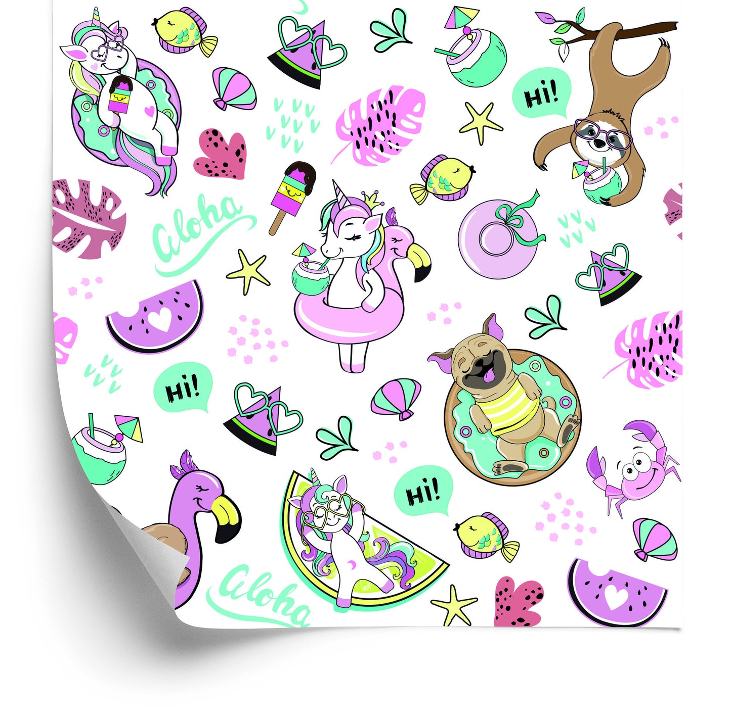 Wallpaper For Children - Unicorns And Friends On Vacation